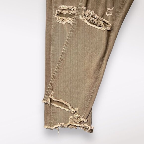 Paige Hoxton Slim Crop Jeans Sage Green Distressed Raw Hem Size 24 - Picture 8 of 10